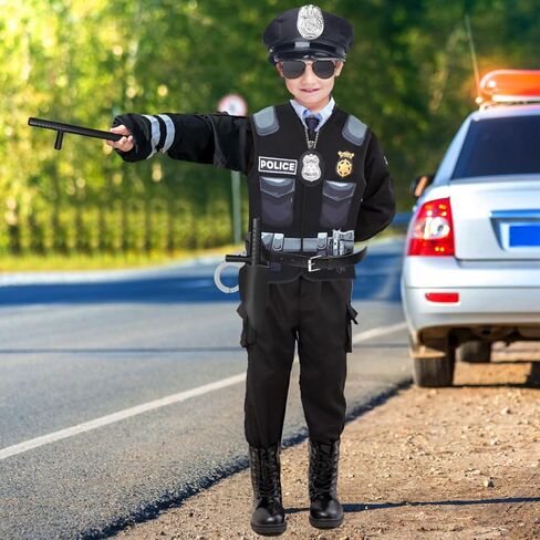 Kyson 8Pcs Police Costume Kit for Boys Police Officer Cop Dress Up Accessories Halloween Career Day in Kuwait