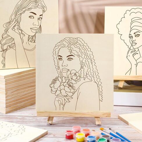 Humyoun 12 Sets Pre Drawn Wooden Panels for Painting Craft for Adult Sip and Paint Kit 8 x 8 Inch Pre Printed Wood Panels Kit for Beginners, Adults, Party Favor and DIY Crafts(Women Style) in Saudi Arabia