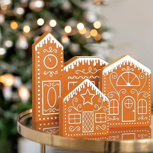 3 قطع من ديكور منزل الزنجبيل لعيد الميلاد، علامة خشبية لبيت الزنجبيل، صورة ظلية لمنزل الزنجبيل، زخارف على سطح الطاولة لعيد الميلاد، مدفأة، رف، صينية متدرجة، ديكور in Kuwait