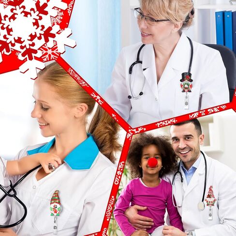 XunYee 8 قطع عيد الميلاد شارة بكرة قابل للسحب جنوم الاكريليك بريق عطلة شارة بكرات قابل للسحب لطيف عيد الميلاد ندفة الثلج اسم معرف عطلة شارة حامل مع مقطع التمساح للممرضات in Kuwait