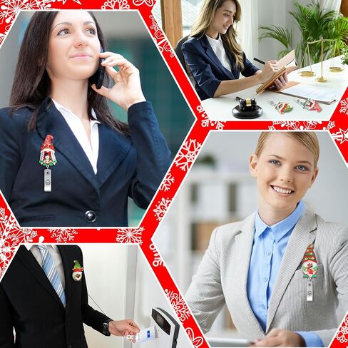 XunYee 8 قطع عيد الميلاد شارة بكرة قابل للسحب جنوم الاكريليك بريق عطلة شارة بكرات قابل للسحب لطيف عيد الميلاد ندفة الثلج اسم معرف عطلة شارة حامل مع مقطع التمساح للممرضات in Kuwait