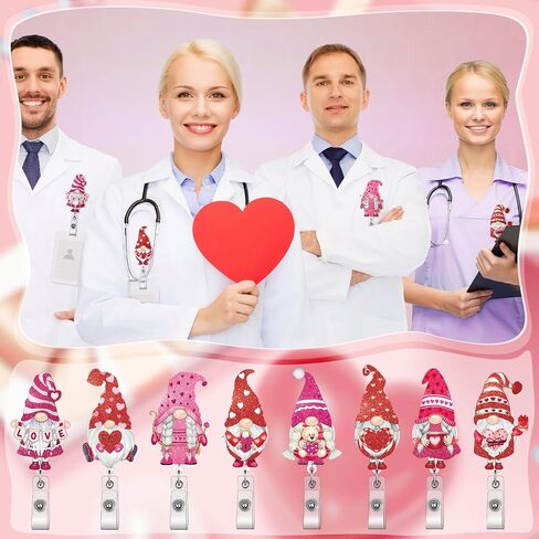 XunYee 8 قطع عيد الميلاد شارة بكرة قابل للسحب جنوم الاكريليك بريق عطلة شارة بكرات قابل للسحب لطيف عيد الميلاد ندفة الثلج اسم معرف عطلة شارة حامل مع مقطع التمساح للممرضات in Kuwait