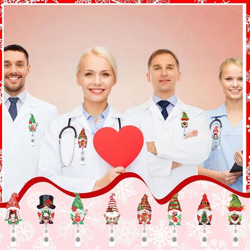 XunYee 8 قطع عيد الميلاد شارة بكرة قابل للسحب جنوم الاكريليك بريق عطلة شارة بكرات قابل للسحب لطيف عيد الميلاد ندفة الثلج اسم معرف عطلة شارة حامل مع مقطع التمساح للممرضات in Kuwait