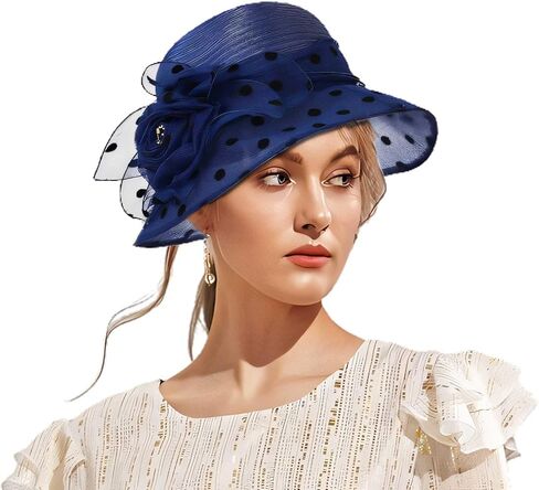 Wooee Fascinator قبعات الكنيسة الأورجانزا الكنيسة قبعة الشمس واسعة كوكتيل الشاي حفل زفاف الصيف هاري الملحقات الأزرق in Kuwait