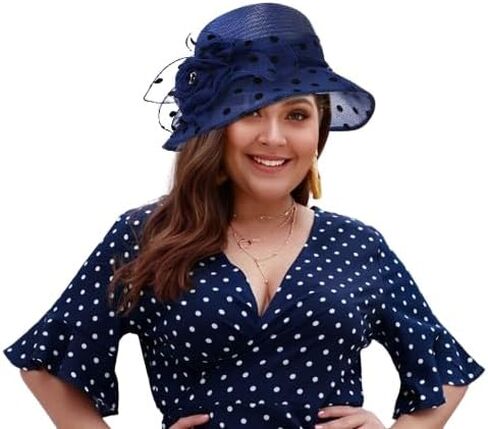 Wooee Fascinator قبعات الكنيسة الأورجانزا الكنيسة قبعة الشمس واسعة كوكتيل الشاي حفل زفاف الصيف هاري الملحقات الأزرق in Kuwait
