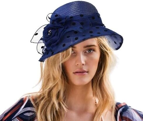 Wooee Fascinator قبعات الكنيسة الأورجانزا الكنيسة قبعة الشمس واسعة كوكتيل الشاي حفل زفاف الصيف هاري الملحقات الأزرق in Kuwait