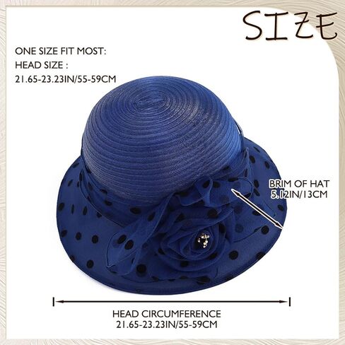 Wooee Fascinator قبعات الكنيسة الأورجانزا الكنيسة قبعة الشمس واسعة كوكتيل الشاي حفل زفاف الصيف هاري الملحقات الأزرق in Kuwait