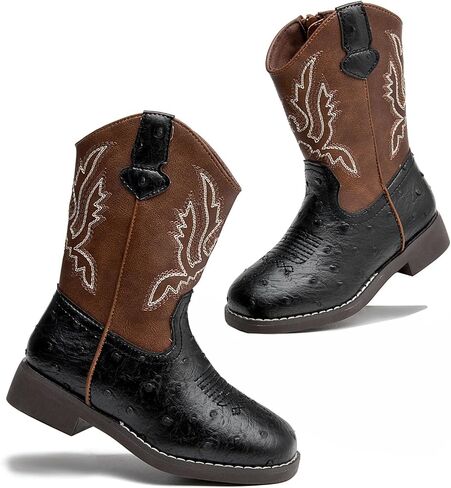 DADAWEN Boys Girls Cowboy Boots Bumps Embroidery Square Toe Mid Calf Western Cowgirl Boots Riding Shoes (Toddler Little Kid Big Kid) in Kuwait