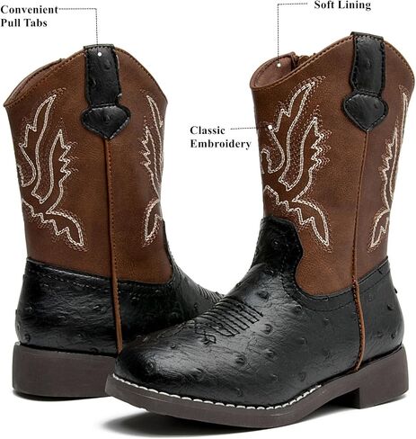 DADAWEN Boys Girls Cowboy Boots Bumps Embroidery Square Toe Mid Calf Western Cowgirl Boots Riding Shoes (Toddler Little Kid Big Kid) in Kuwait