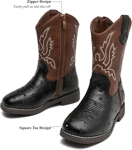 DADAWEN Boys Girls Cowboy Boots Bumps Embroidery Square Toe Mid Calf Western Cowgirl Boots Riding Shoes (Toddler Little Kid Big Kid) in Kuwait