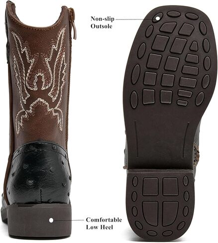 DADAWEN Boys Girls Cowboy Boots Bumps Embroidery Square Toe Mid Calf Western Cowgirl Boots Riding Shoes (Toddler Little Kid Big Kid) in Kuwait