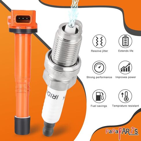 مجموعة من 4 ملفات إشعال UF311 وقابس إشعال إيريديوم متوافق مع Acura CSX RSX Honda Accord Civic CR-V Element Pilot 2.0L 2.4L 3.5L in Kuwait