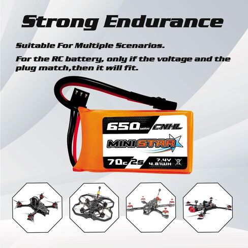 بطارية ليبو CNHL 650 مللي أمبير 7.4 فولت 2 ثانية 70C (بحد أقصى 140C) مع قابس XT30U لـ 120 حجم FPV Torrent 110 Inductrix FPV Racing Drone مثل EMAX Tinyhawk 2 Tiny Whoop scx24 (عبوتان) in Kuwait