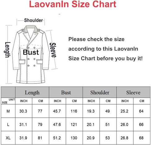 LaovanIn Men's Wool Pea Coats Winter Fleece Jackets Single Breasted in Saudi Arabia