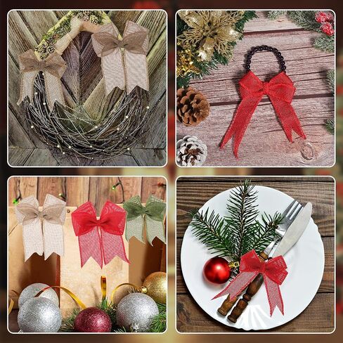 WILLBOND 6 Rolls 33 Yards Christmas Burlap Ribbon Fabric Wired Edge Ribbon Green Red Natural Ribbon Xmas Craft Ribbon Farmhouse Decorative Ribbon for DIY Christmas Holiday Decor (1'') in Saudi Arabia