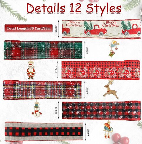 36 ياردة / 12 لفة شريط عيد الميلاد 2.5 بوصة أشرطة سلكية واسعة الجاموس منقوشة حافة سلكية أشرطة عيد الميلاد المطبوعة شريط سلكي ندفة الثلج منقوشة الشريط لفة DIY بها بنفسك إكليل عيد الميلاد الأقواس الحرف الديكور in Kuwait