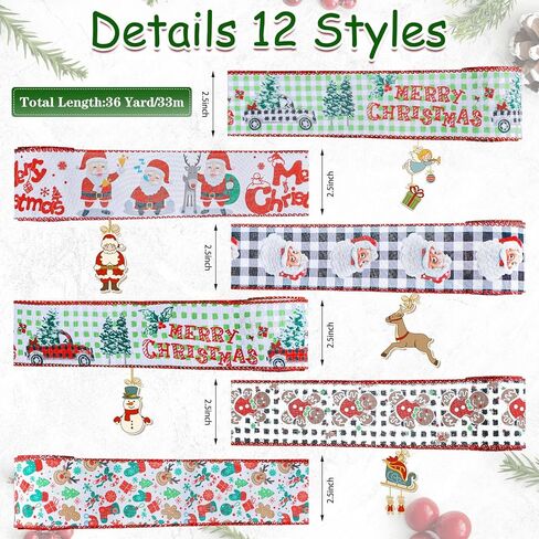 36 ياردة / 12 لفة شريط عيد الميلاد 2.5 بوصة أشرطة سلكية واسعة الجاموس منقوشة حافة سلكية أشرطة عيد الميلاد المطبوعة شريط سلكي ندفة الثلج منقوشة الشريط لفة DIY بها بنفسك إكليل عيد الميلاد الأقواس الحرف الديكور in Kuwait