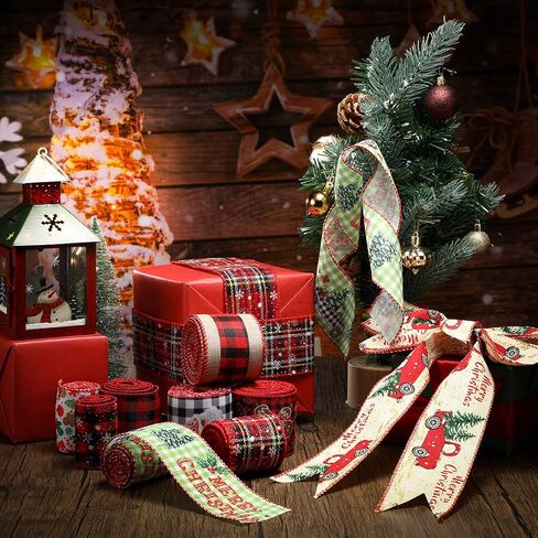 36 ياردة / 12 لفة شريط عيد الميلاد 2.5 بوصة أشرطة سلكية واسعة الجاموس منقوشة حافة سلكية أشرطة عيد الميلاد المطبوعة شريط سلكي ندفة الثلج منقوشة الشريط لفة DIY بها بنفسك إكليل عيد الميلاد الأقواس الحرف الديكور in Kuwait