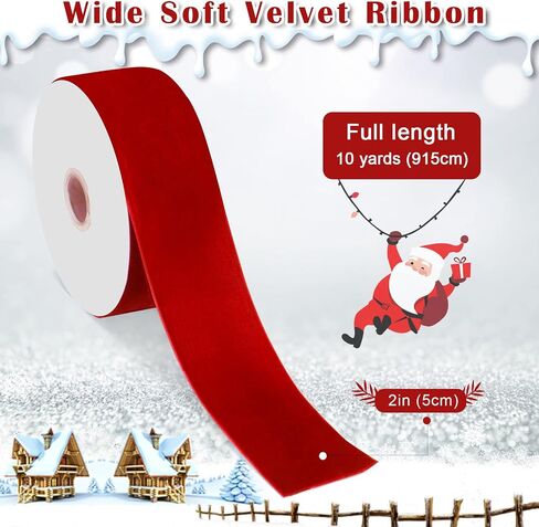 10 Yard Wide Christmas Green Velvet Ribbon, Luxiv 2 in Single Face Ribbon for Wrapping Satin Dark Green Velvet Ribbon Decoration, Christmas, Wedding Wide Velvet Ribbon (Red) in Saudi Arabia