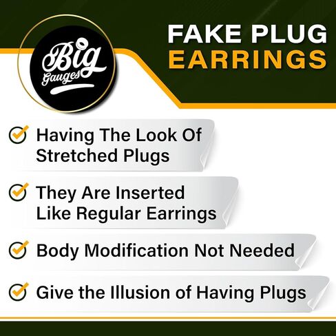 BIG GAUGES 2 Pairs 316L Surgical Steel Anodized Fake Plugs Piercing Jewelry Fake Ear Plugs Cheater Earring Stretching Lobe in Kuwait