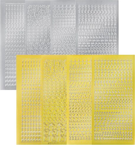 Molain 8 Sheets Mini Alphanumeric Handbook Stickers, Gloden Silver Mix Alphabet Butterfly Number Stamping Self-Adhesive Stickers for Epoxy Resin Casting Decoration DIY Crafts Scrapbook in Saudi Arabia
