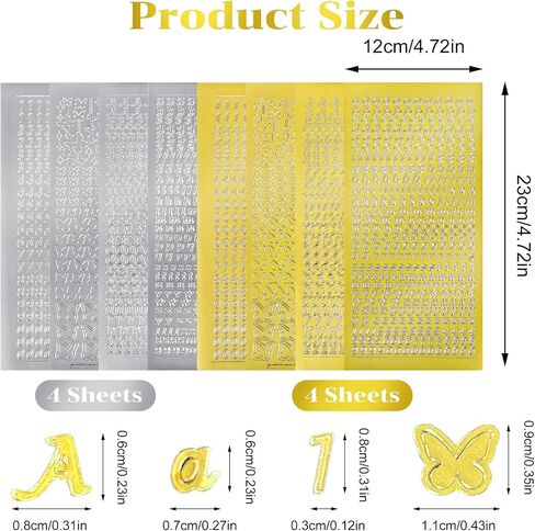 Molain 8 Sheets Mini Alphanumeric Handbook Stickers, Gloden Silver Mix Alphabet Butterfly Number Stamping Self-Adhesive Stickers for Epoxy Resin Casting Decoration DIY Crafts Scrapbook in Saudi Arabia