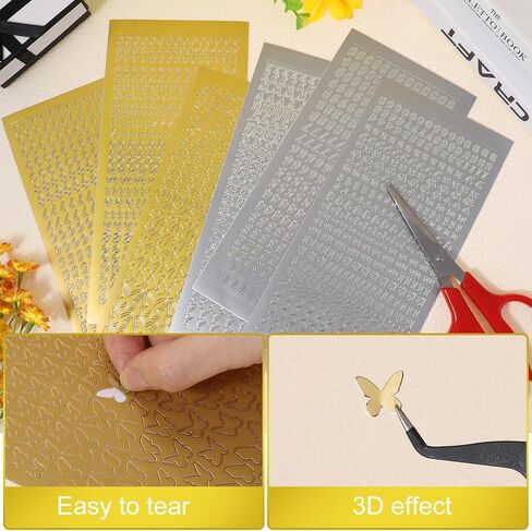 Molain 8 Sheets Mini Alphanumeric Handbook Stickers, Gloden Silver Mix Alphabet Butterfly Number Stamping Self-Adhesive Stickers for Epoxy Resin Casting Decoration DIY Crafts Scrapbook in Saudi Arabia