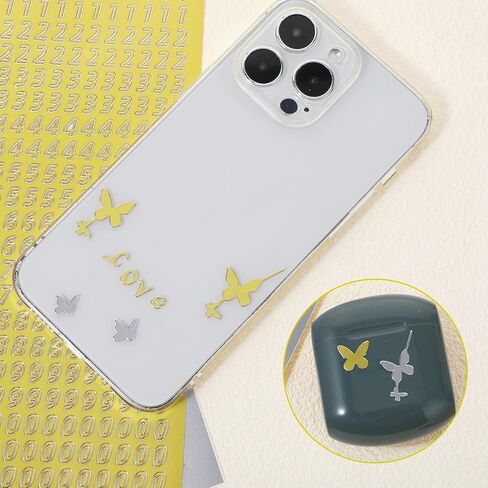 Molain 8 Sheets Mini Alphanumeric Handbook Stickers, Gloden Silver Mix Alphabet Butterfly Number Stamping Self-Adhesive Stickers for Epoxy Resin Casting Decoration DIY Crafts Scrapbook in Saudi Arabia