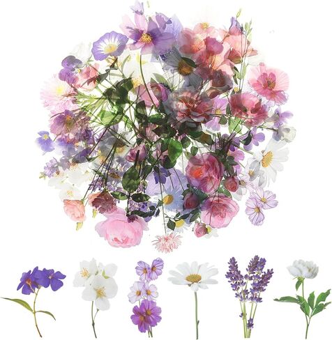 120Pcs Flower Stickers for Scrapbooking, Transparent Floral Stickers Set for Scrapbook Supplies,Craft, Card, Laptop, (60 Styles) (Purple Theme) in Saudi Arabia