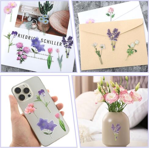 120Pcs Flower Stickers for Scrapbooking, Transparent Floral Stickers Set for Scrapbook Supplies,Craft, Card, Laptop, (60 Styles) (Purple Theme) in Saudi Arabia