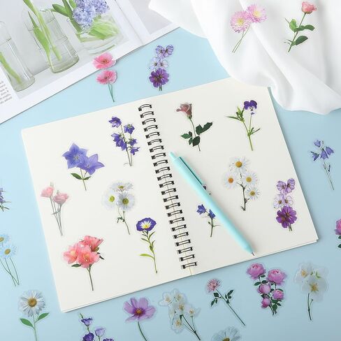 120Pcs Flower Stickers for Scrapbooking, Transparent Floral Stickers Set for Scrapbook Supplies,Craft, Card, Laptop, (60 Styles) (Purple Theme) in Saudi Arabia
