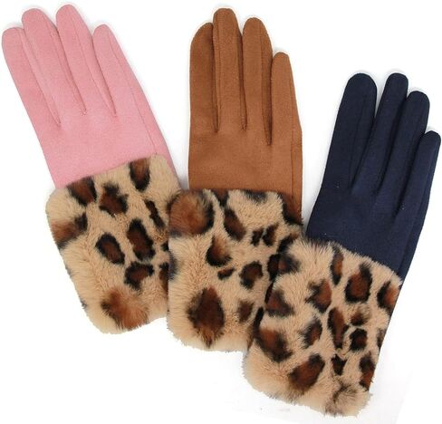 قفازات Me Plus Fashion النسائية الشتوية الأنيقة بطباعة جلد الفهد الصناعي التي تعمل باللمس (أساور من الفرو الصناعي الفهد - Mave)، مقاس واحد (للنساء مقاس XS / S / M) in Kuwait