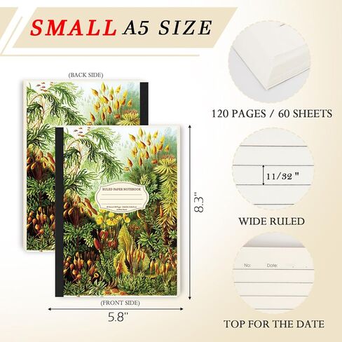 qianshan 5.8"x8.3" A5 Small Size Travel Journal Notebook, Wide Ruled Notebook Paper, 120 pages/60 Sheets, Journal Subject Notebooks for Work, Office Note Taking. Aesthetic Composition Cactus in Kuwait