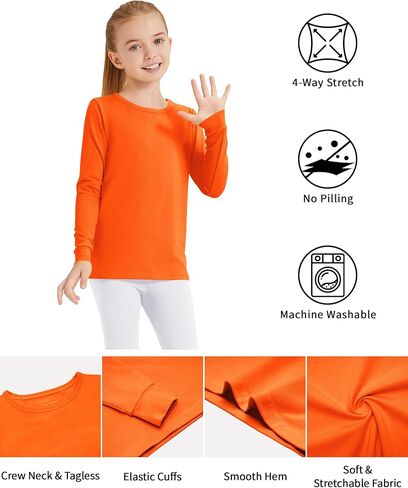 Girls' Basic Soft Long Sleeve Round Neck Cotton T-Shirt Kids Solid Tee Tops for Toddler to Youth 3-12 Years in Saudi Arabia