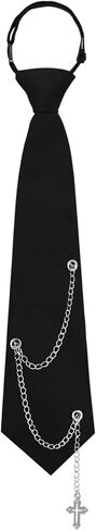 Black Ties for Women, Womens Tie with Punk Metal Chain 2.76'' Pre-Tied Necktie for Girl School Uniform Shirt Accessory in Kuwait