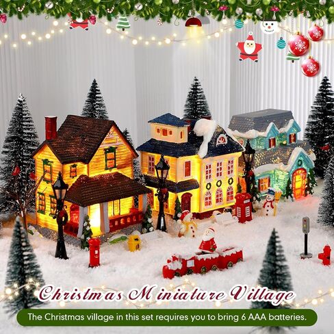 3 Set Large Christmas Village Sets Christmas Village Houses Building LED Holiday Village Snow Town Scene Accessories Resin Figurines Desktop Collection for Indoor Room Decor and Display in Kuwait