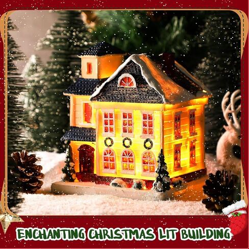 3 Set Large Christmas Village Sets Christmas Village Houses Building LED Holiday Village Snow Town Scene Accessories Resin Figurines Desktop Collection for Indoor Room Decor and Display in Kuwait