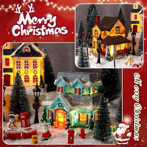 3 Set Large Christmas Village Sets Christmas Village Houses Building LED Holiday Village Snow Town Scene Accessories Resin Figurines Desktop Collection for Indoor Room Decor and Display in Kuwait