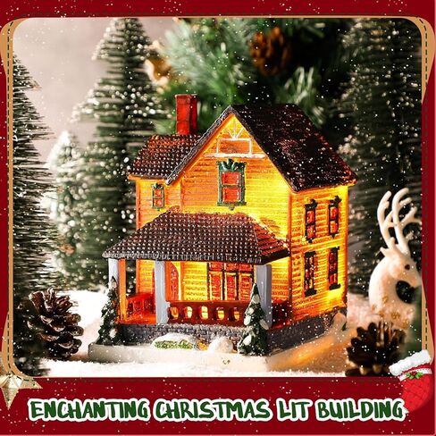3 Set Large Christmas Village Sets Christmas Village Houses Building LED Holiday Village Snow Town Scene Accessories Resin Figurines Desktop Collection for Indoor Room Decor and Display in Kuwait