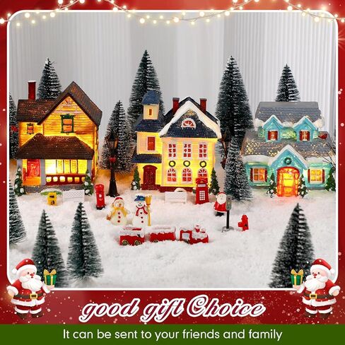 3 Set Large Christmas Village Sets Christmas Village Houses Building LED Holiday Village Snow Town Scene Accessories Resin Figurines Desktop Collection for Indoor Room Decor and Display in Kuwait