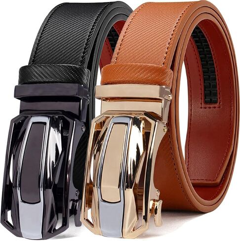 DOOPAI Men's Ratchet Leather Belt Set - 2 Pack Sliding Belt Adjustable For Gift Mens Dress Casual 1 3/8",Cut for Fit in Saudi Arabia