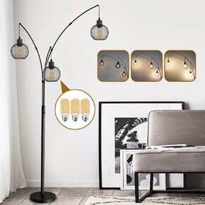 Arc Floor Lamps for Living Room,85" 3 Lights Dimmable Industry Tall Floor Lamp for Bedroom Office and Living Room Corner Standing Lamp Included 3 Energy Efficient LED Bulbs