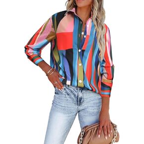 siliteelon Womens Button Down Shirts Dress Shirts Long Sleeve Wrinkle Free Collared Work Blouses Casual Print Chiffon Top