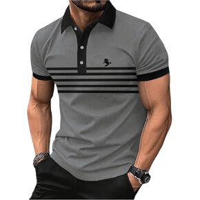 SweatyRocks Men's Golf Shirts Collared Button Front Striped Tennis Shirt Short Sleeve Work T-Shirt