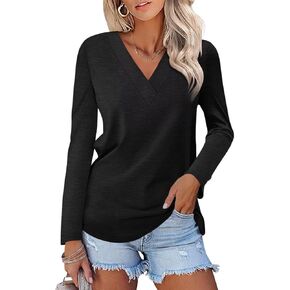 ORANDESIGNE Women's V Neck Long Sleeve Tunics Tops Fall Casual Shirts Ladies Basic Blouses Tees