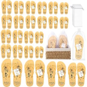 Breathffy 24 Pairs Wedding Flip Flops Bulk Slippers White Flip Flops Women Wedding Sandals with Size Cards Drawstring Bags