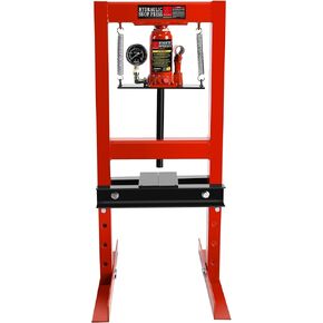 6 Ton Hydraulic Shop Press, Heavy Duty H-Frame Carbon Steel Body Garage Floor Adjustable Shop Press with Visible Pressure Gauge, Working Height 2.2" to 9.4" red