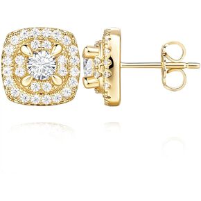 14K Gold Earrings for Women Square-design 14k Gold Stud Earrings for Women Cubic Zirconia Earrings Studs Diamond Studs Earrings for Women (9.6mm)