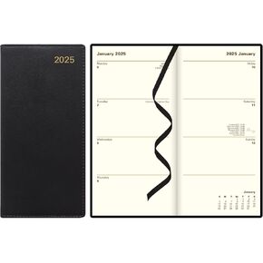 Letts of London® Belgravia 2025 Weekly/Monthly Appointment Book and Planner, 12 Months, January to December, Vertical, Slim Size, 6.625" x 3.25", English, Black (C33SUBK-25)