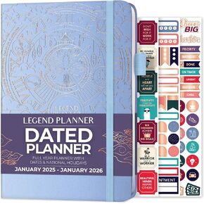 Legend Planner Jan 2025 – Jan 2026 Dated Weekly & Monthly Planner to Hit Your Goals, Increase Productivity & Live Happier. Organizer Notebook & Productivity Journal. A5 Hardcover (Dark Teal)